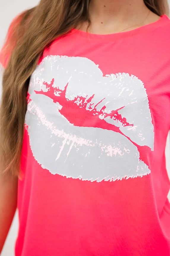 Lippenprint Bluse rosa neon
