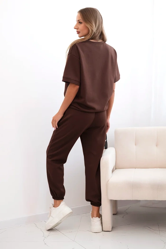 Damen-Viskose-Set mit kurzen Ärmeln und Hosen braun