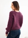 Damenpullover aus 80% Kid-Mohair mit langen Ärmeln und rundem Ausschnitt Pflaume