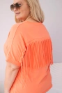 Bluzka damska bawełniana Plus Size z dekoltem V i frędzlami na plecach łososiowa
