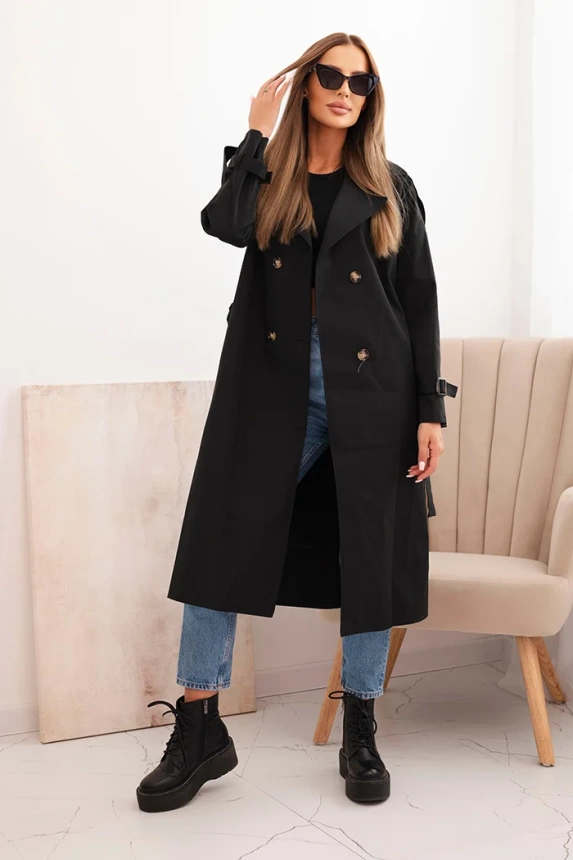 Women's coat tied at the waist with a collar black