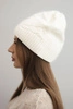 Women's winter hat with ribbed knit wool K471 ecru