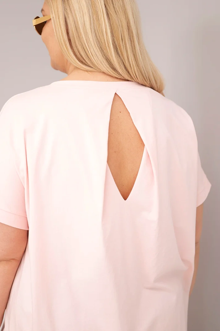 Dámska blúzka Plus Size bavlnená s krátkym rukávom cukríková ružová