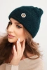 Women's winter fluffy hat with decorative button sea color
