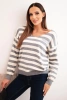 Women's striped sweater with a V-neck gray