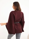 Women's poncho jacket with belt and high collar plum