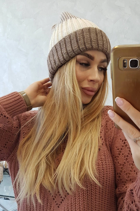 Bojana vilnonė kepurė K265 tamsiai smėlio spalvos+ecru+šviesiai smėlio spalvos