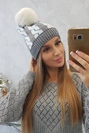 Dámská čepice s bambulí Rozalia K323 bílá+šedá
