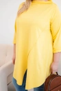 Dámska bavlnená blúzka Plus Size asymetrická s vyhrnutým rukávom žltá