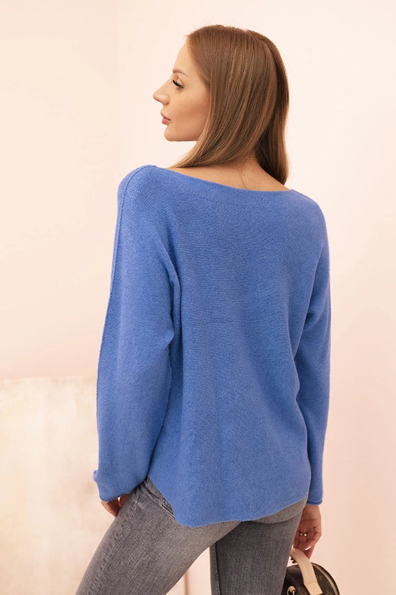 Women's sweater with viscose and V-neck dark denim