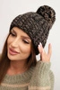 Women's winter hat with a pompom made of wool K424 black + mocha