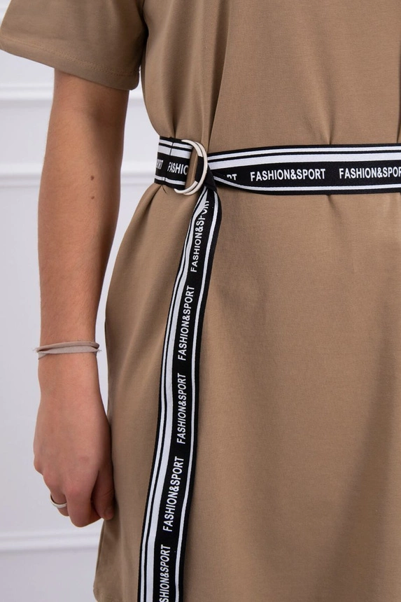 Dress with a decorative belt camel