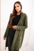 Women's cotton hooded cardigan with an elongated front khaki