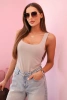 Damen-Top mit Spaghettiträgern und Ausschnitt - dunkelbeige