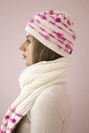 Dámsky set so šatkou Anika K304 ecru + fuchsia
