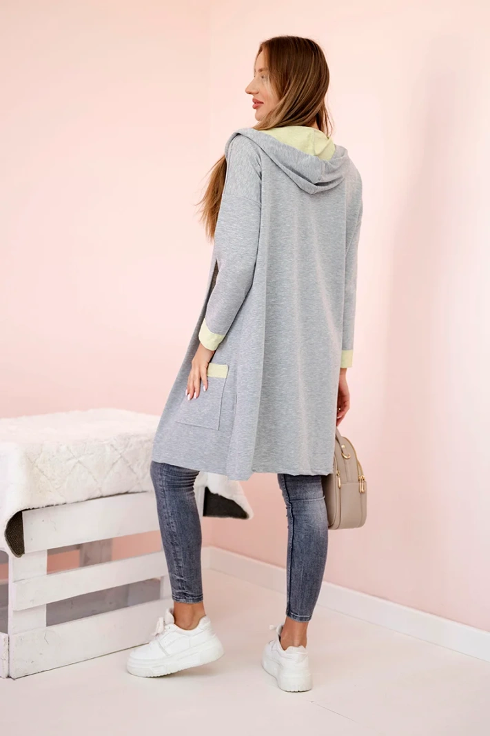 Two-color cape with a hood yellow+gray