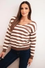 Women's striped sweater with a V-neck brown