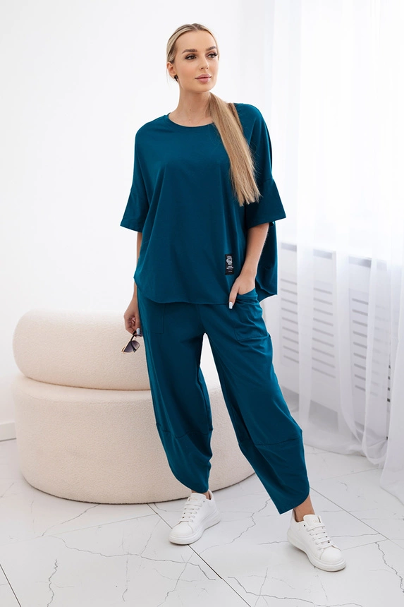 Bavlněný komplet halenka + kalhoty námořní