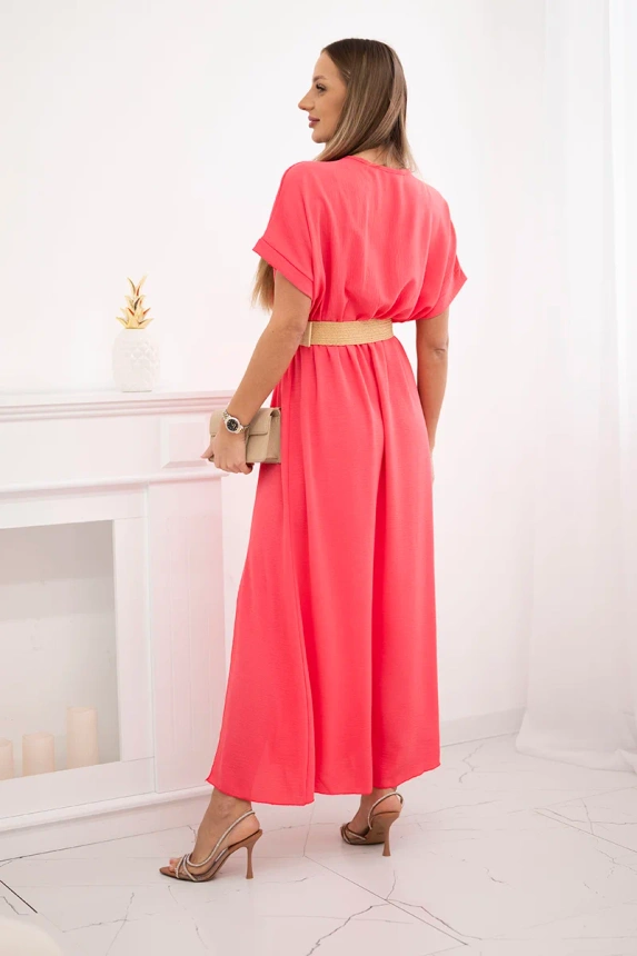 Long dress with a decorative belt Pink Neon