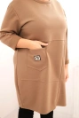 Moteriška suknelė Plus Size su kišene ir 3/4 rankovėmis, karamelinė