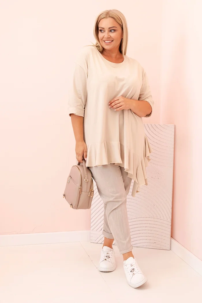 Moteriška Plus Size marškinėliai su medvilne, kišenė ir sukamu rankovėmis kiwi