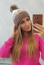 Cap with a pompom Abigail K326 cappuccino+ecru