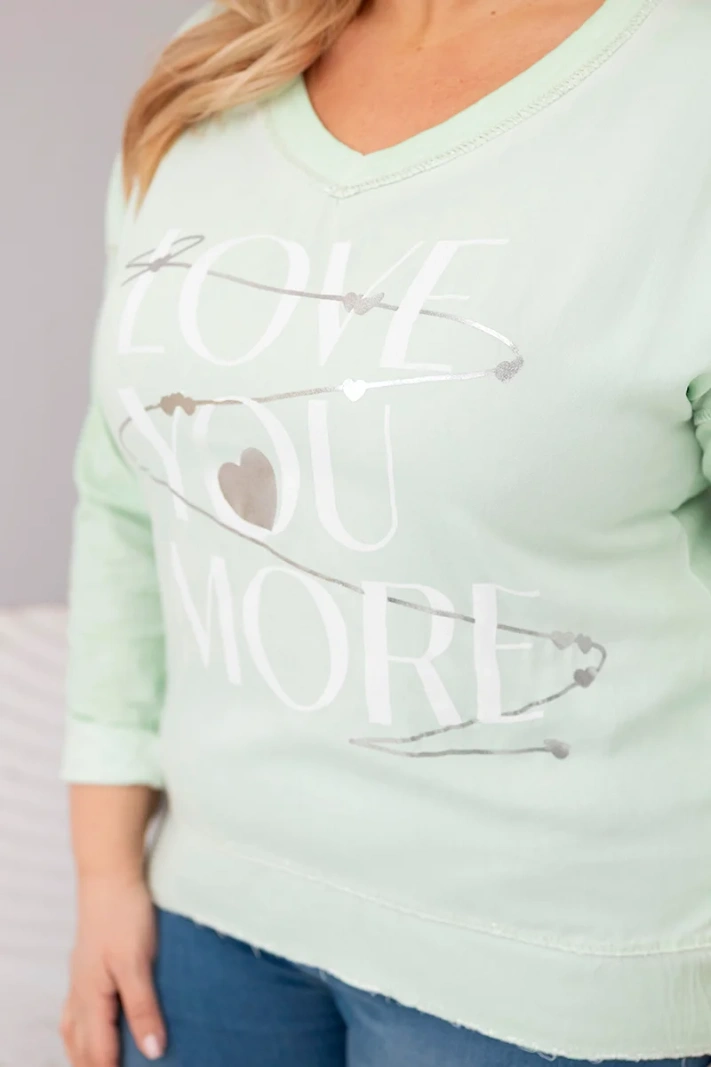 Dámská blůza Plus Size s potiskem Love You More mentolová