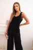 Damen-Set aus Viskose, Top mit breiten Trägern und Hose mit weitem Bein schwarz