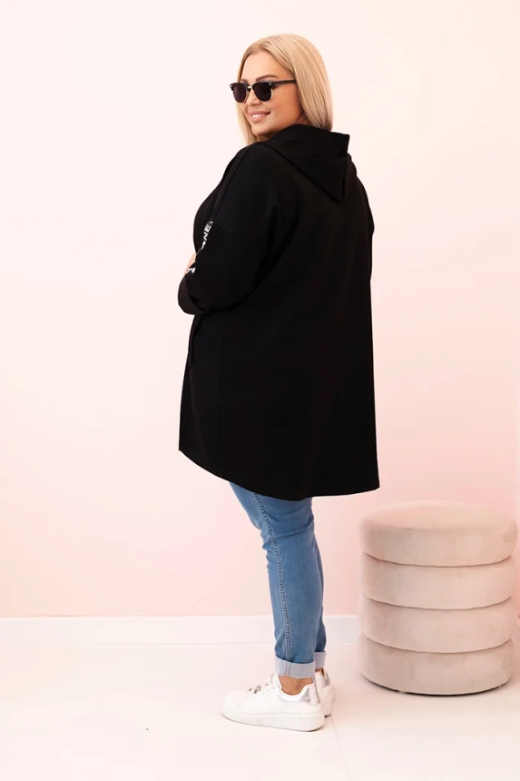 Bluza damska Plus Size z wiskozą rozpinana z kapturem czarna