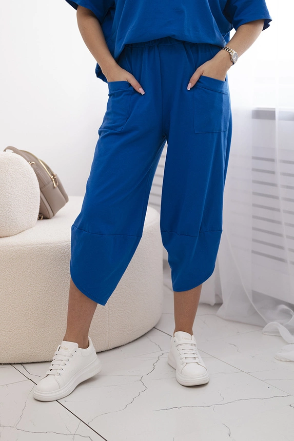 Cotton set blouse + trousers cornflower blue