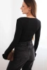 Women's ribbed blouse with side ruching black