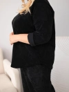 Damen-Set Plus Size aus Viskose Cord mit weiten Hosen und Sweatshirt schwarz