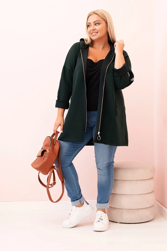 Bluza damska Plus Size z wiskozą rozpinana z kapturem ciemno zielona
