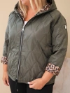 Plus Size women's jacket with a hood and leopard print trim khaki
