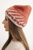 Women's winter wool hat with a geometric pattern and studs K469 rust