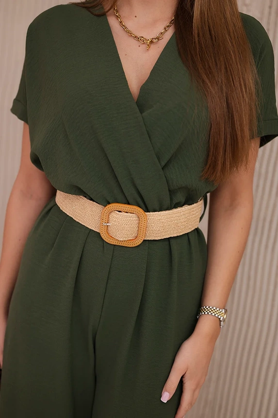 Jumpsuit with decorative waist belt dark khaki