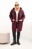 Plus Size women's coat made of faux fur with a hood and pockets plum