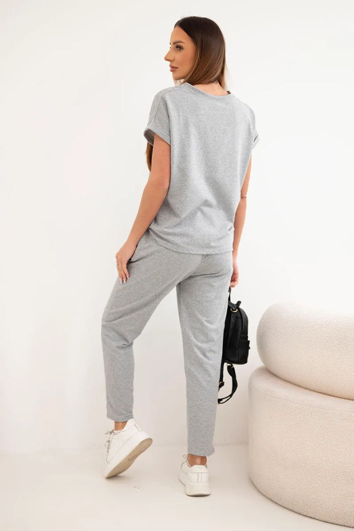 Baumwollset Bluse und Hose grau