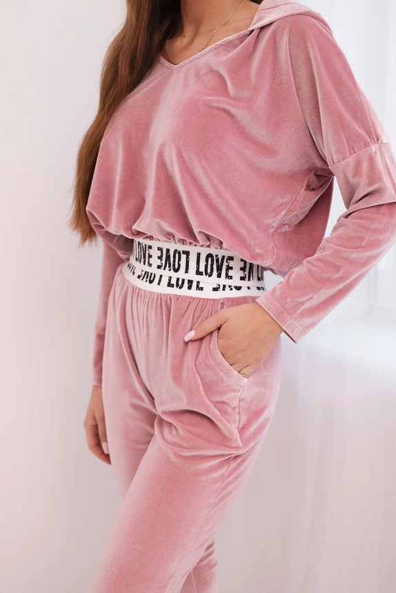 Velor set with hood powdered pink