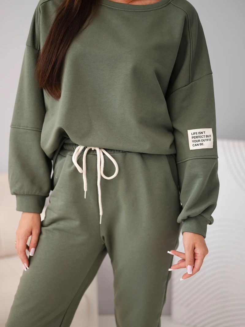 Women's cotton set with sweatshirt and jogger pants khaki