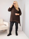 Dámská bavlněná mikina Plus Size s kapucí a pleteným detailem hnědý