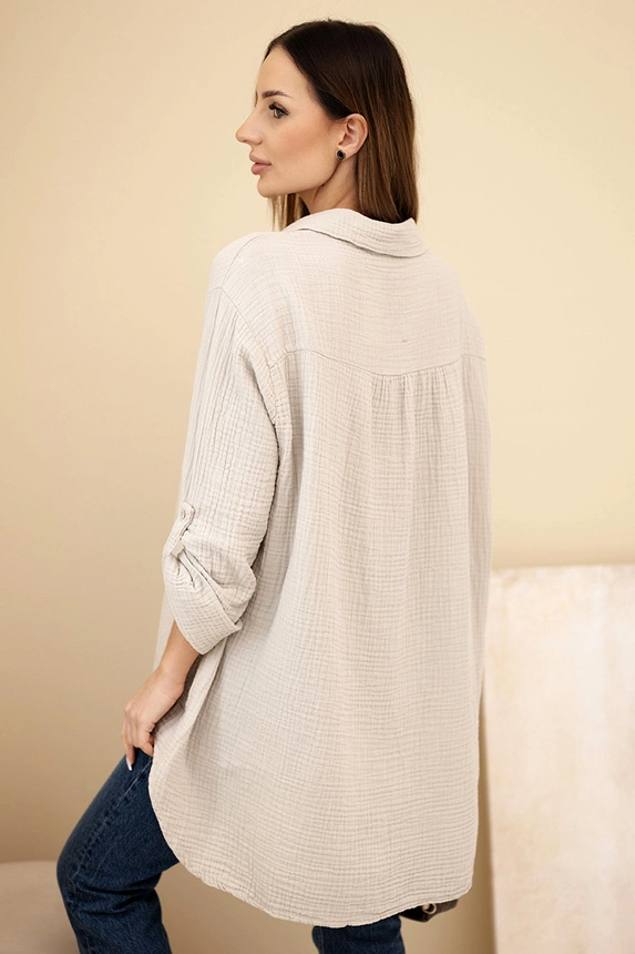 Košeľa bavlnená mušelínová Plus Size tmavohnedá