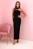 Damenkleid mit Riemchenprint mit Krawatte schwarz