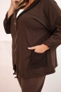 Moteriška Plus Size medvilninė oversize džemperis su ilgomis rankovėmis ruda