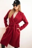 Women's suede coat tied at the waist burgundy
