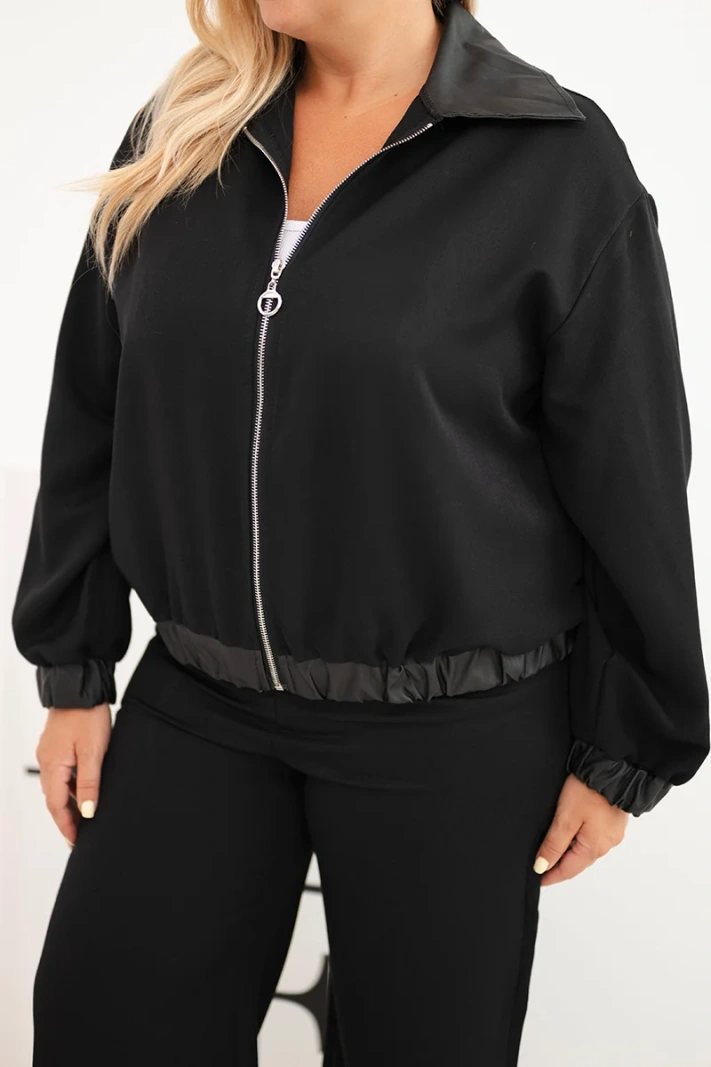 Damenensemble Plus Size mit Reißverschluss-Sweatshirt und weitem Hosen schwarz