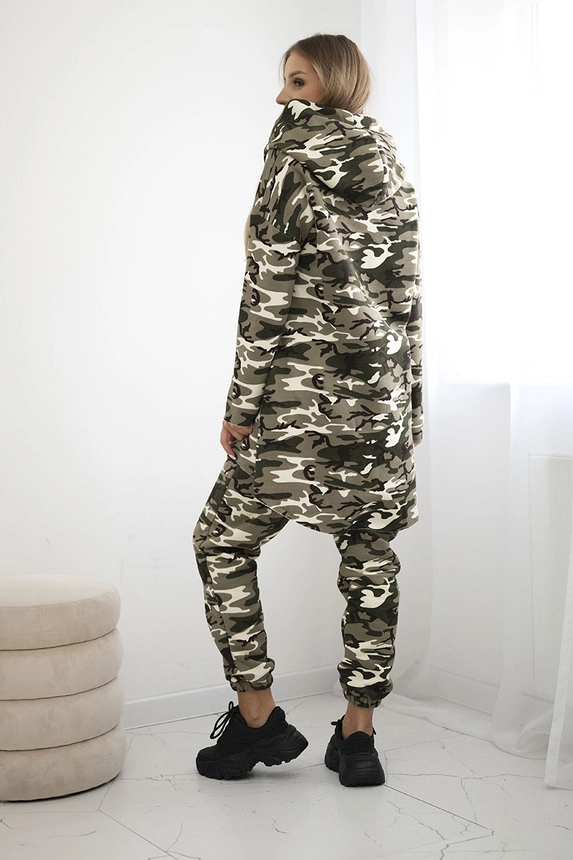 Women's set with hood and camo print khaki + ecru