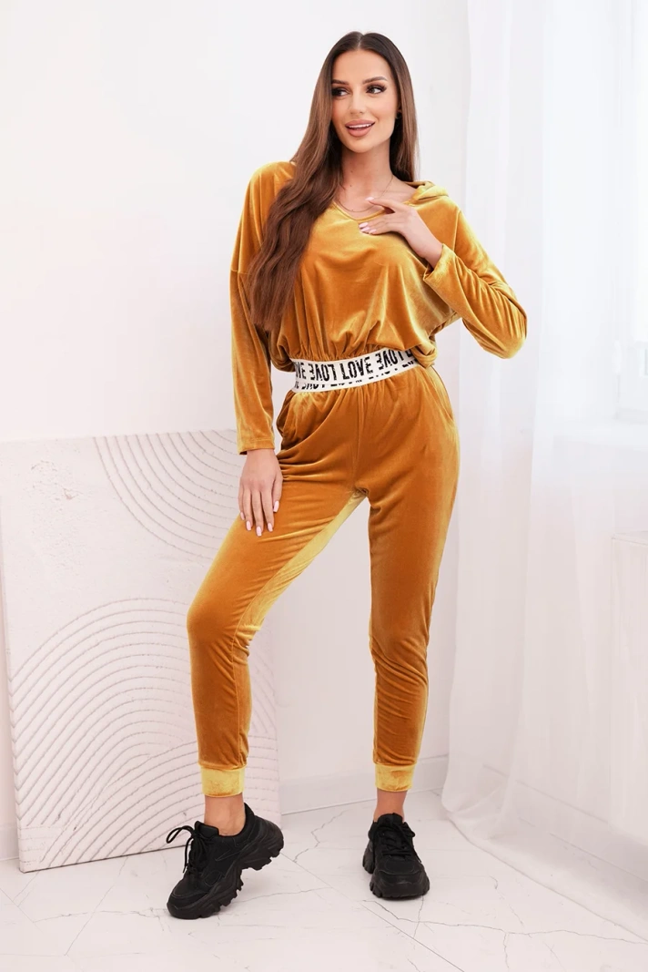 Velor set with hood mustard