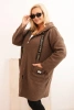 Damenmantel Plus Size aus Kunstfell mit Kapuze und Taschen braun