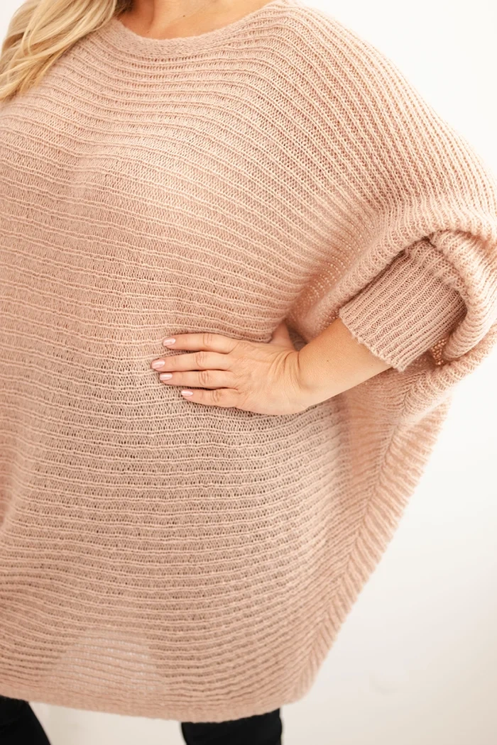 Damenpullover Plus Size mit Mohair Poncho puderrosa